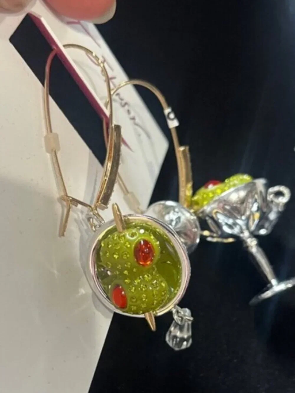 NWT Betsey Johnson Martini Silver and Green Earrings